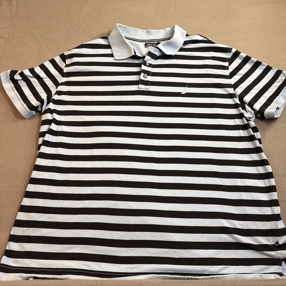 Nautica Men's Polo XXL Blue Striped Embroidered Logo Read Description